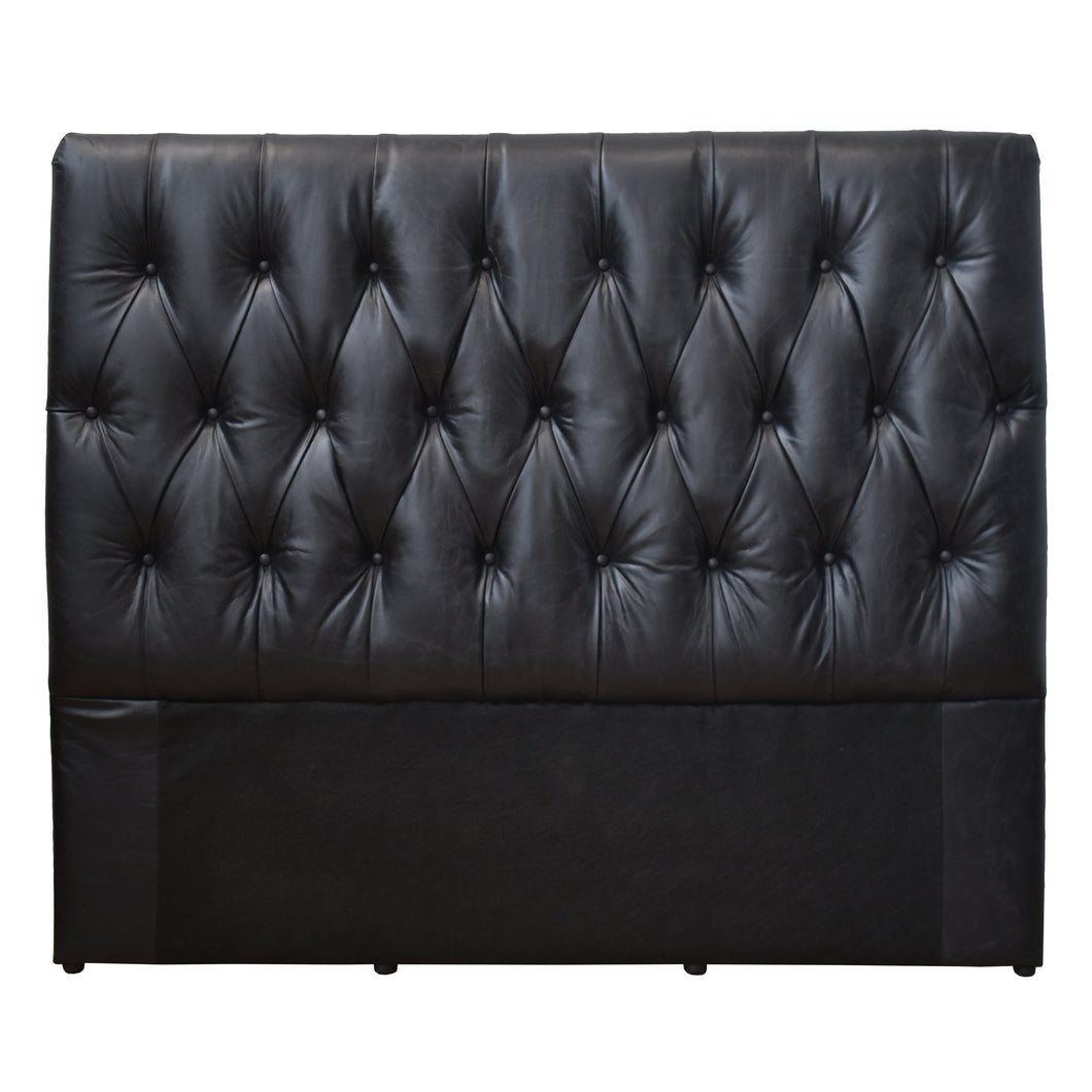 Chesterfield Leather Bedhead in Worn Coal - Queen