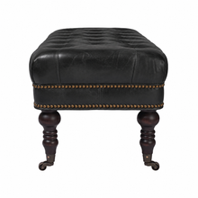 Load image into Gallery viewer, Chesterfield Leather Bench in Worn Coal
