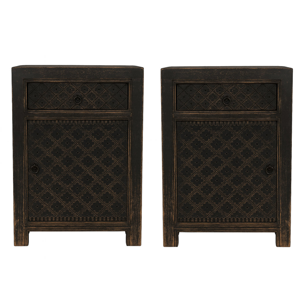 Chongshan Bedside Cabinet Pair - Black