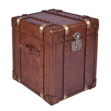 Load image into Gallery viewer, Aged Leather Vintage Trunk Side Table
