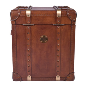 Aged Leather Vintage Trunk Side Table