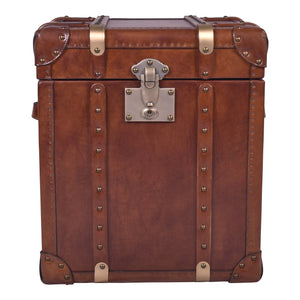 Aged Leather Vintage Trunk Side Table