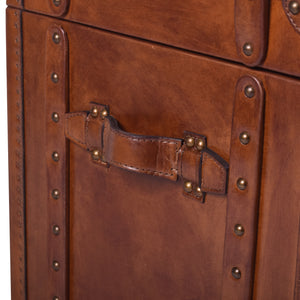 Aged Leather Vintage Trunk Side Table