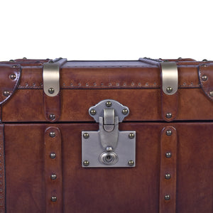 Aged Leather Vintage Trunk Side Table