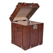 Load image into Gallery viewer, Aged Leather Vintage Trunk Side Table
