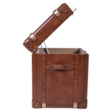 Load image into Gallery viewer, Aged Leather Vintage Trunk Side Table
