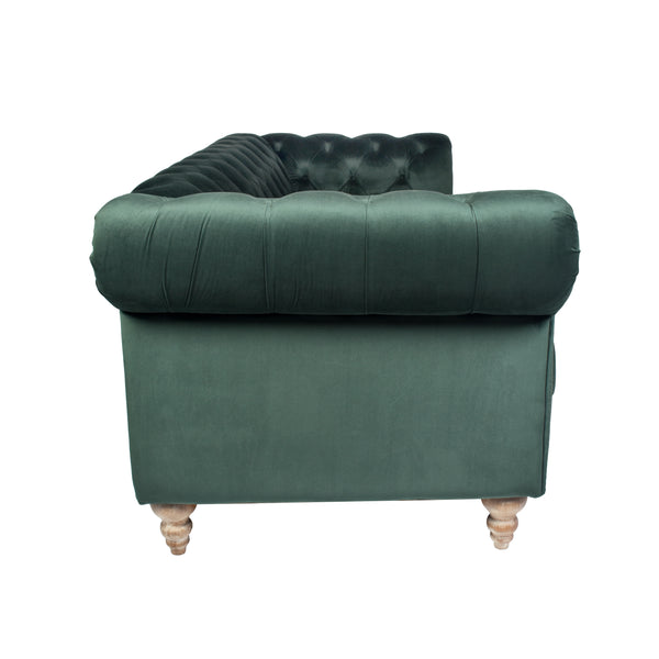 Uptown Chesterfield Velvet Green 3 Seat Sofa - Alliance Furniture